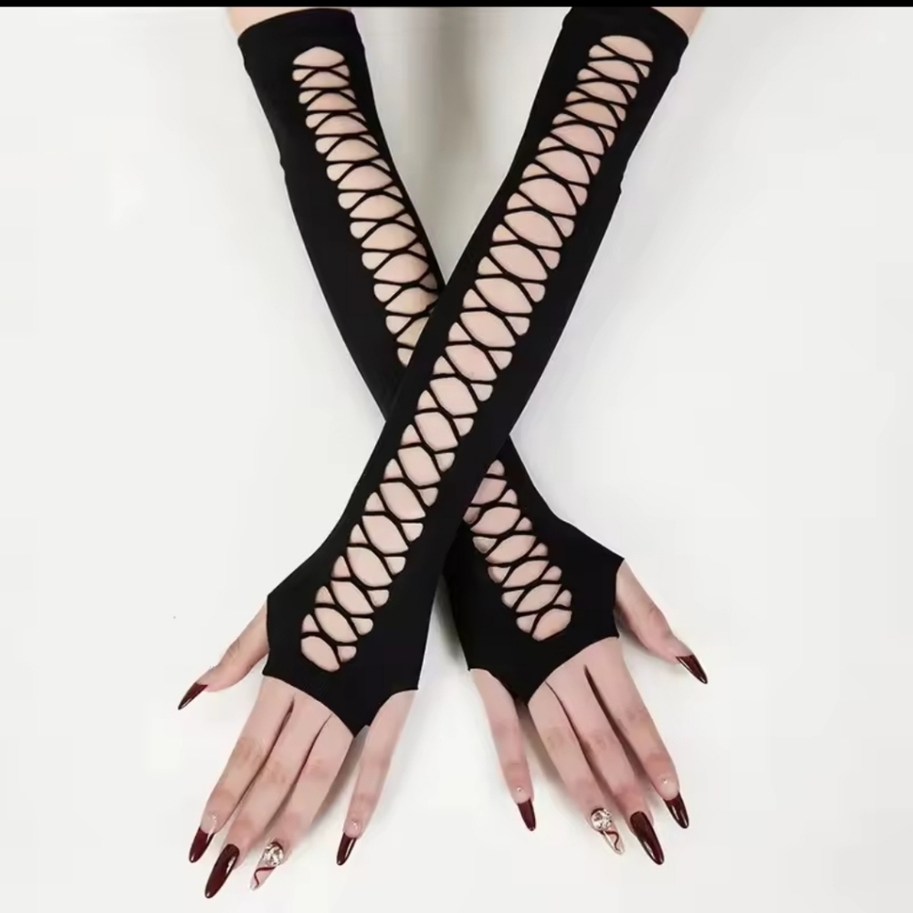 Black Lace-Up Arm Warmers